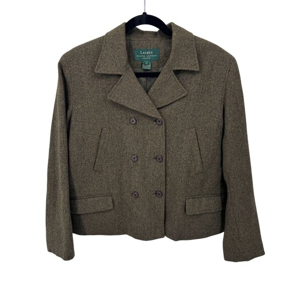 Lauren Ralph Lauren Double Breasted Jacket Womens 12 Petite Green Wool Vintage - Picture 1 of 10